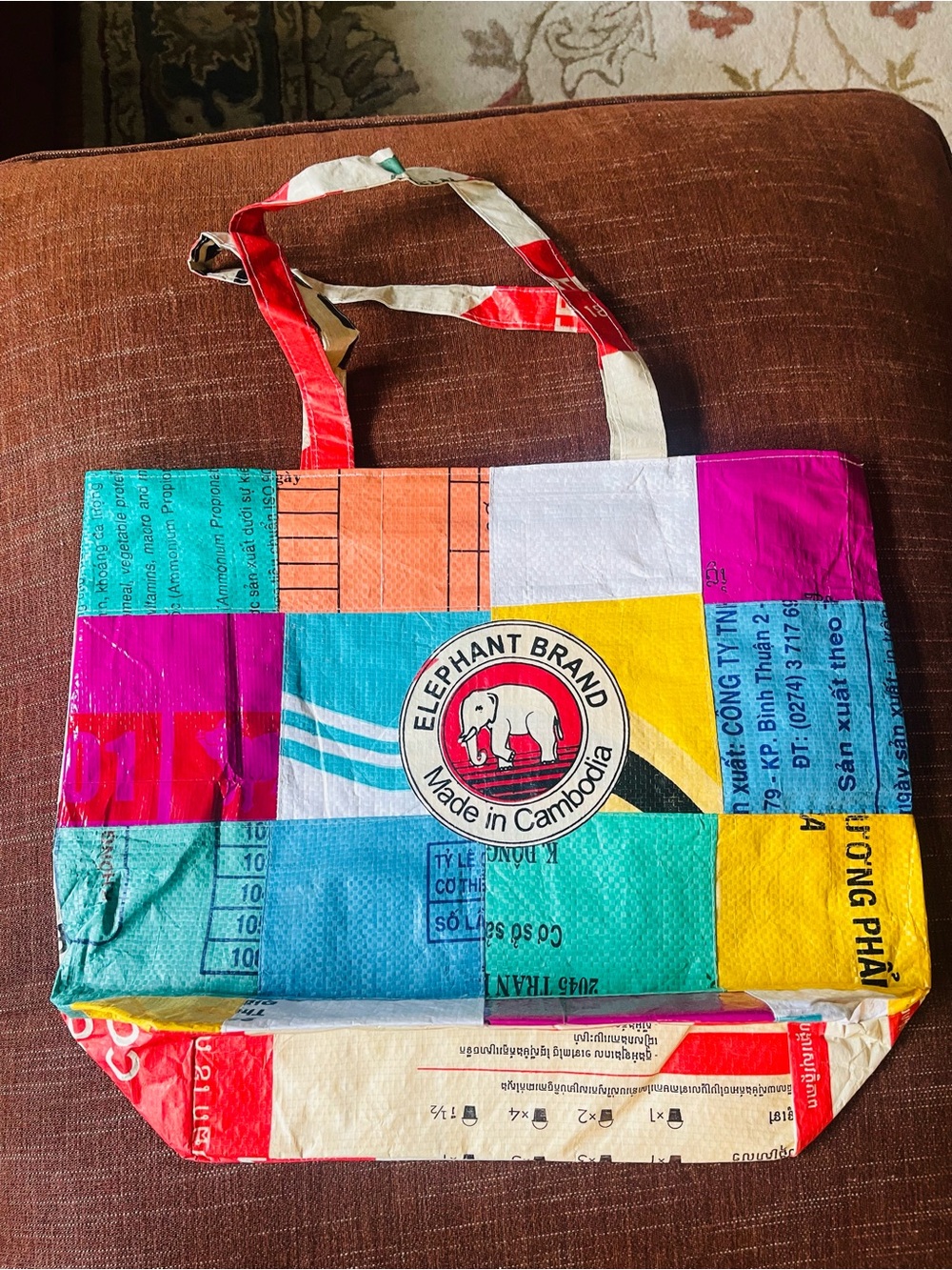 Large Elephant Brand Colorblock Recycled Tote Bag - Multicolor